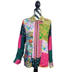 Avani Del Amour Sz M Patchwork Camouflage Embroidered Reversible Utility Jacket
